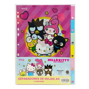 SEPARADOR DE HOJAS REX A4 HELLO KITTY Y FRIENDS 6 UND.